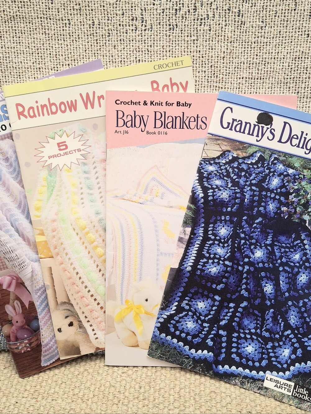 Vintage Crochet Baby Blanket Pattern Book Lot Leisure Arts Afghan Knit Ripple